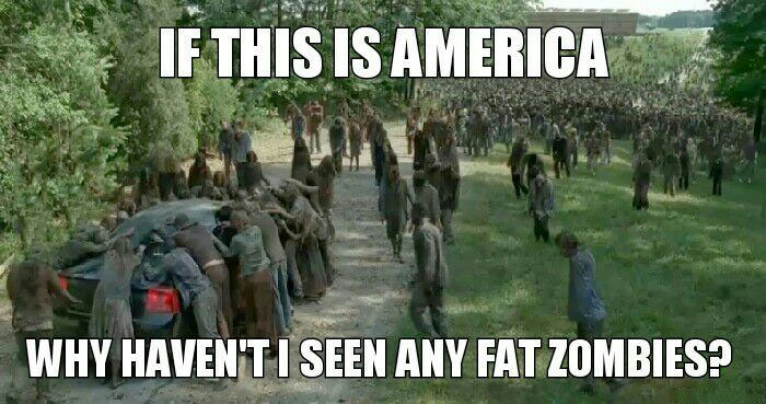 if this is america, why haven't i seen any fat zombies?, the walking dead, meme