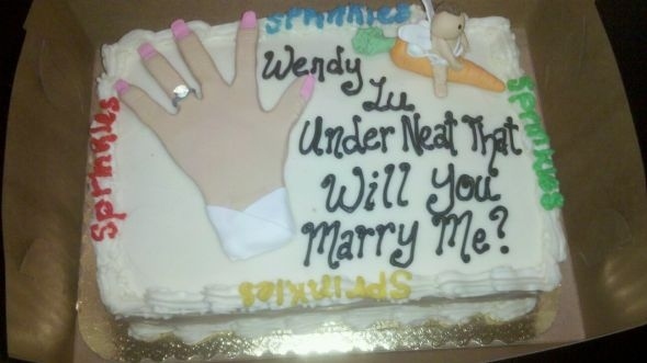 wendy lu, under neat that will you marry me, wedding cake fail, literal