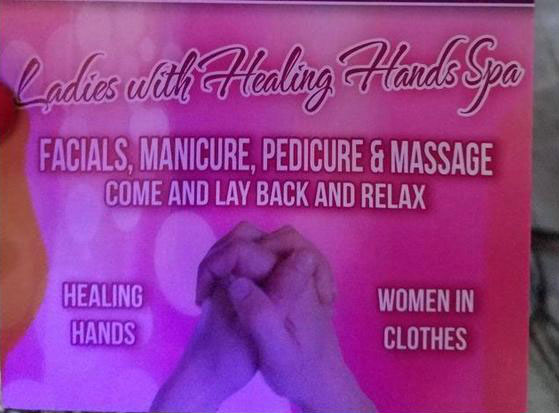 ladies with healing hands spa, facials, manicure, pedicure & massage, women in clothes, awkward names