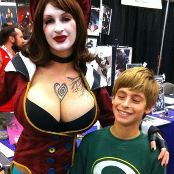 kid caught staring at giant boobs