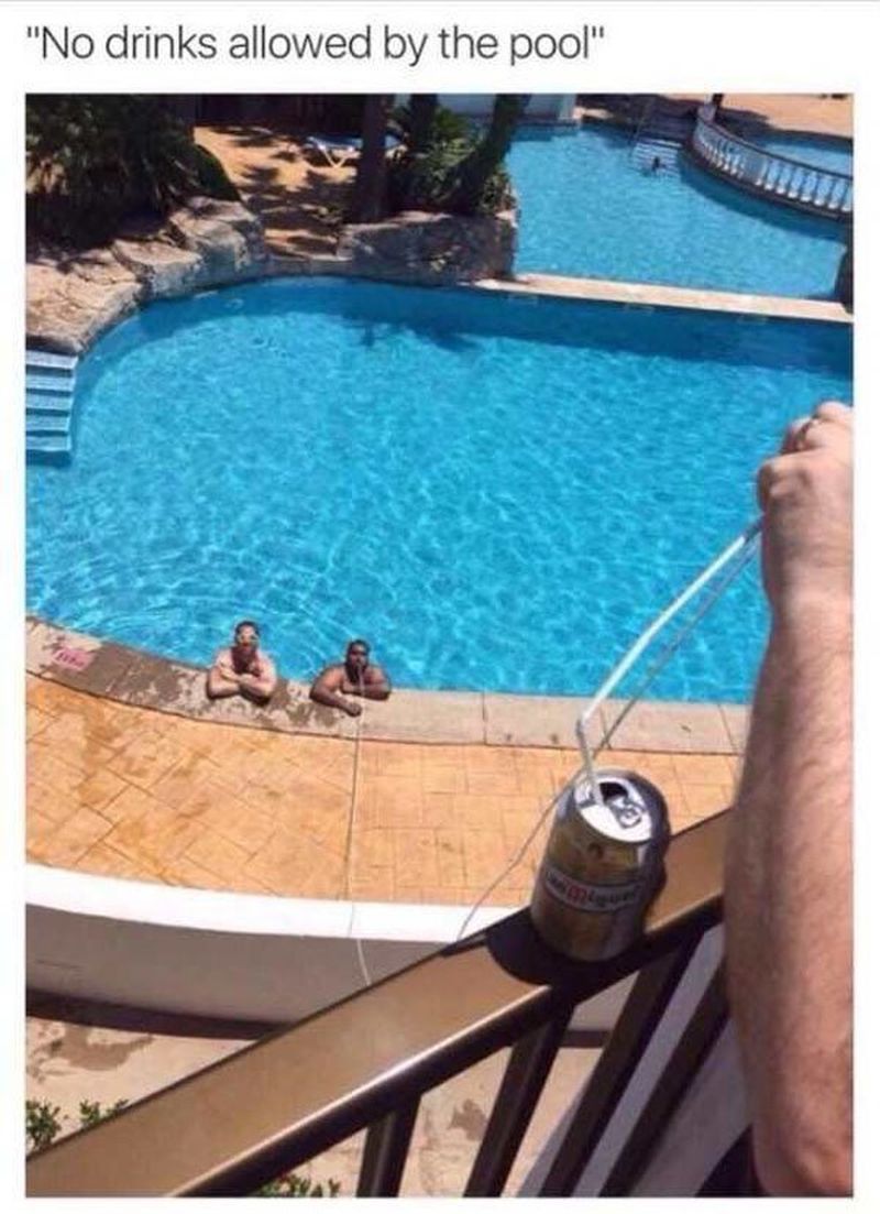 no drinks allowed in the pool, rebel