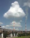 cloud from smoke stack, optical illusion