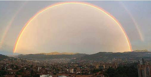 just two half double rainbows over my city, nature is beautiful
