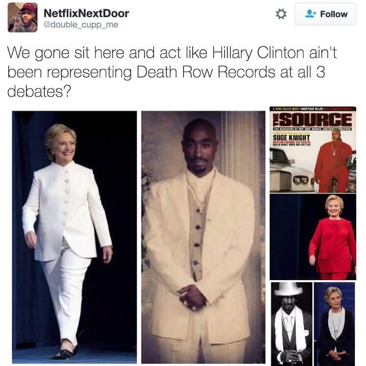 we gone sit here and act like hillary clinton ain't been representing death row records at all 3 debates