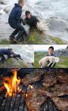 two guys save a sheep from a river, bbq