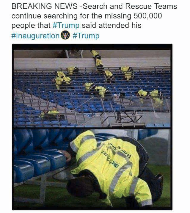 search and rescue teams continue searching for the missing 500000 people that trump said attended his inauguration