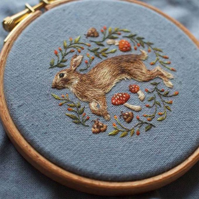 realistic rabbit fur embroidering