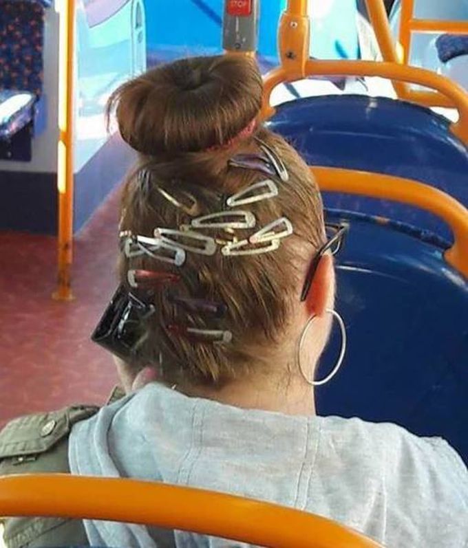 girl with too many hair pins in hair, wtf