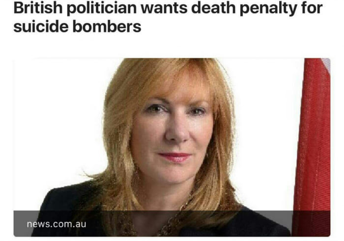 british politician wants death penalty for suicide bombers