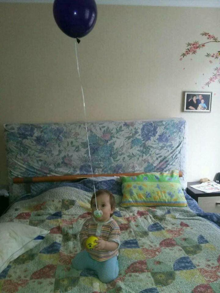 her pacifier kept falling on the ground and getting dirty, helium balloon tied to baby's pacifier