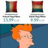 french flag pillow, dutch flag pillow, skeptical fry, meme
