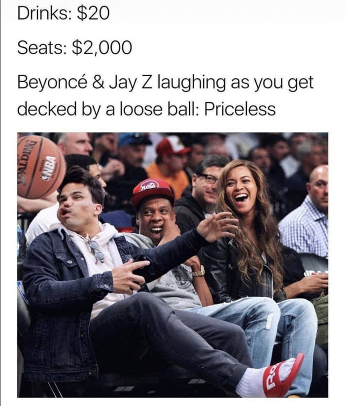 beyonce and jay z laughing as you get decked by a loose ball, priceless