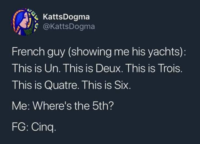 french guy showing me his yachts, this is un, this is deux, this is trois, this is quatre, this is six, where's the 5th?, cing, sank, pun