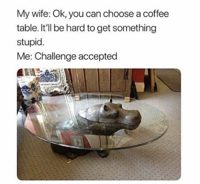 ok you can choose a coffee table, it'll be hard to get something stupid, hippopotamus