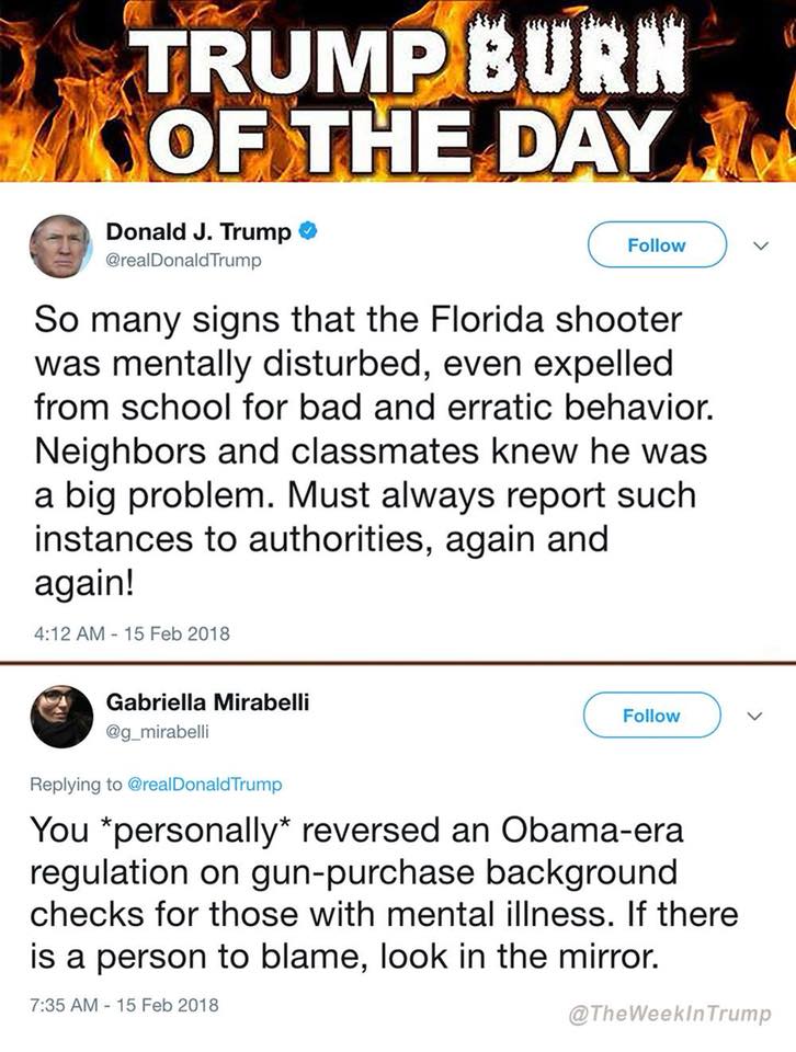 trump gets own on twitter again for his role in the florida shooting