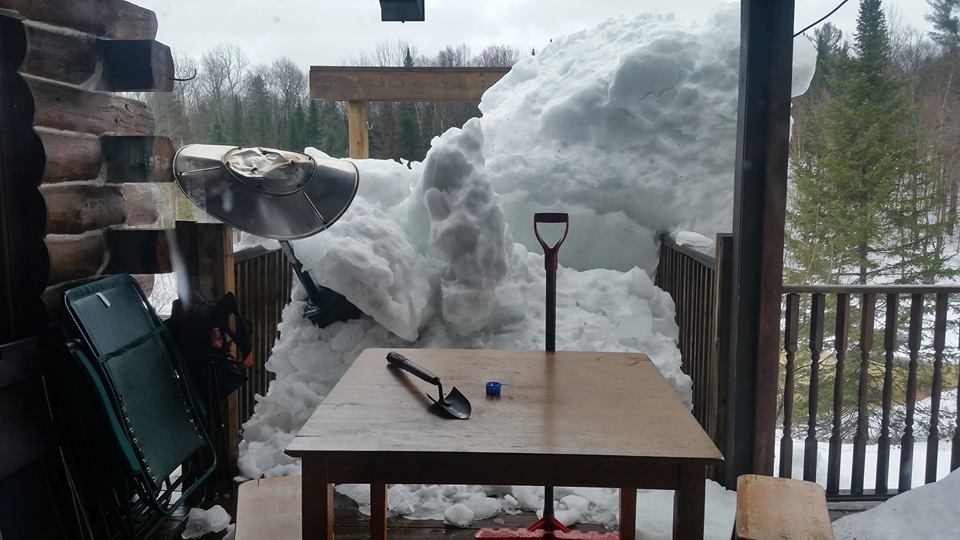 look at the snow that fell off my roof onto my deck, shit bricks, when you see it