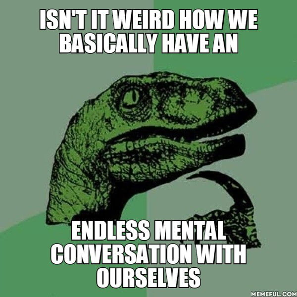isn't it weird how we basically have an endless mental conversation with ourselves, philoceraptor, meme