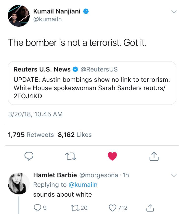 the bomber is not a terrorist, sounds about white