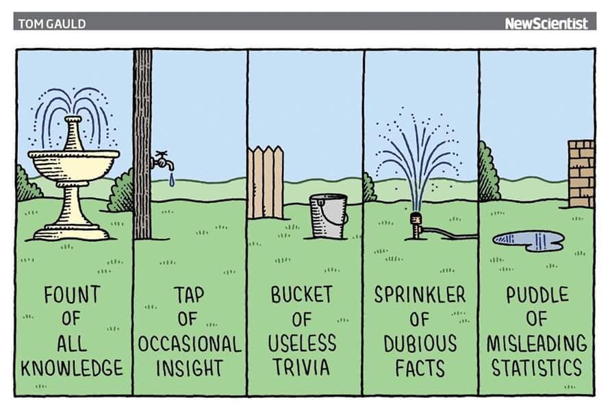 wonders of the scientific world, fount of all knowledge, tap of occasional insight, bucket of useless trivia, sprinkler of dubious facts, puddle of misleading statistics