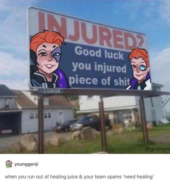 good luck you injured piece of shit, when you run out of healing juice and your team spams need healing