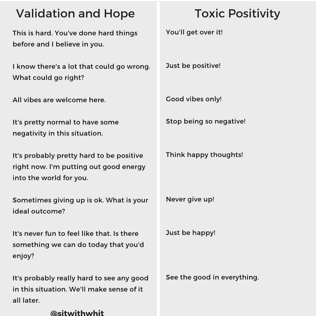 validation and hope versus toxic positivity