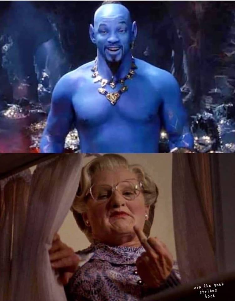 mrs doubt fire giving the new genie the finger, robin williams, will smith