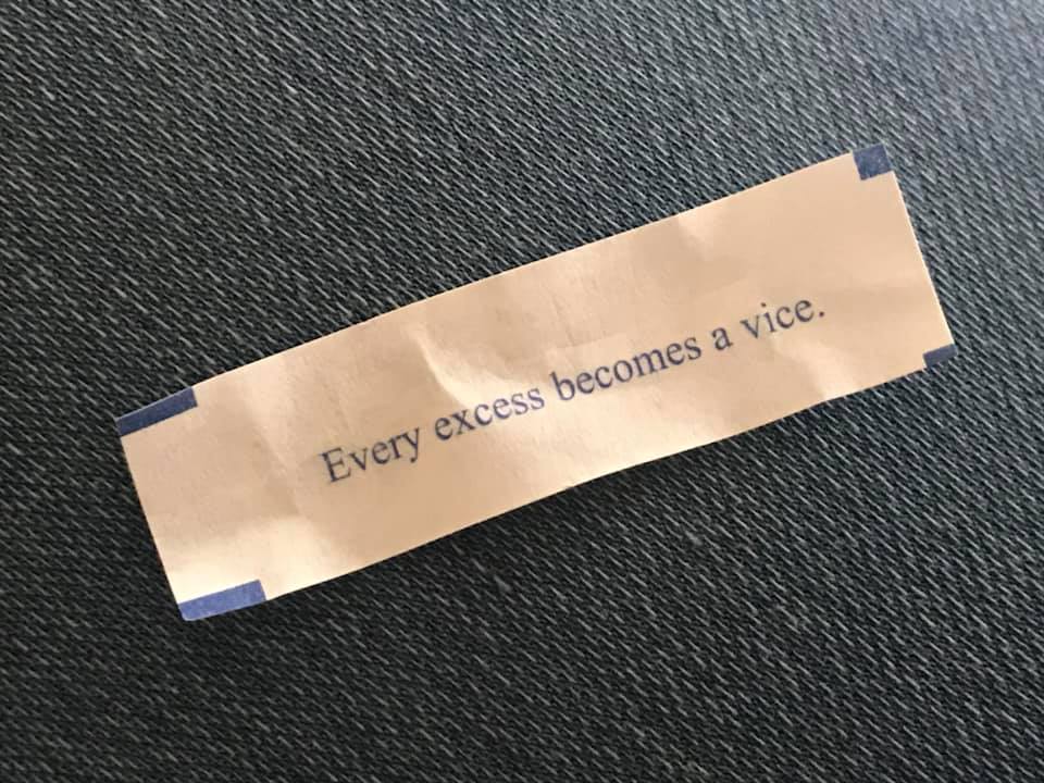 every excess becomes a vice, fortune cookie, good advice