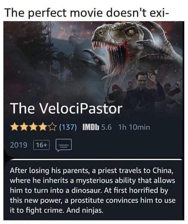 the velocippastor, after losing his parents, a priest travels to china where he inherits a mysterious ability that allows him to turn into a dinosaur, at first horrified by this new power, fight crime, and ninjas