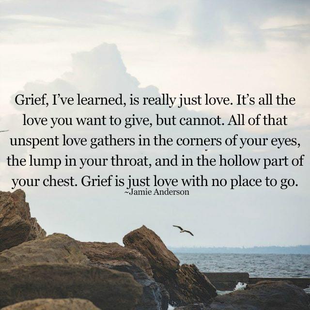 grief is really just love, it's all the love you want to give but cannot, all of that unspent love gathers in the corners of your eyes, the lump in your throat, grief is just love with no place to go