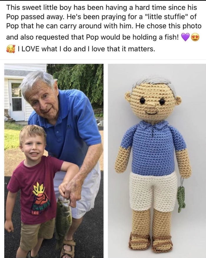 custom knit love, this sweet little boy has been having a hard time since his pop passed away, he's been prating for a little stuffy of pop that he can carry around with him, i love what i do and i love that it matters, fish