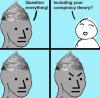 question everything, including your conspiracy theory?, comic, angry morons