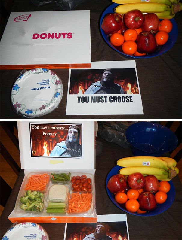 you must choose, you have chosen poorly, troll at work, fake box of donuts