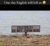 one day english will kill us, crocodiles do not swim here