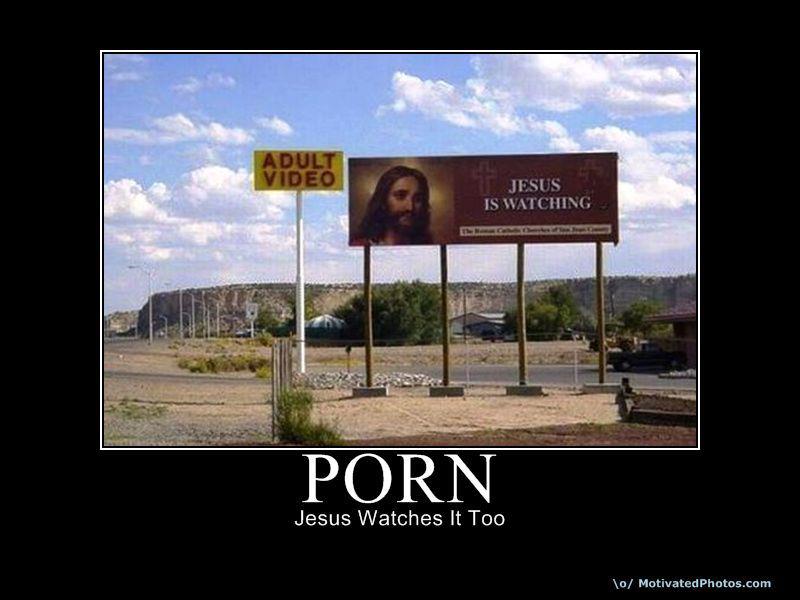 adult video, jesus is watching, sign placement fail