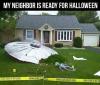 my neighbour is ready for halloween, alien crash site on lawn, crime scene do not cross