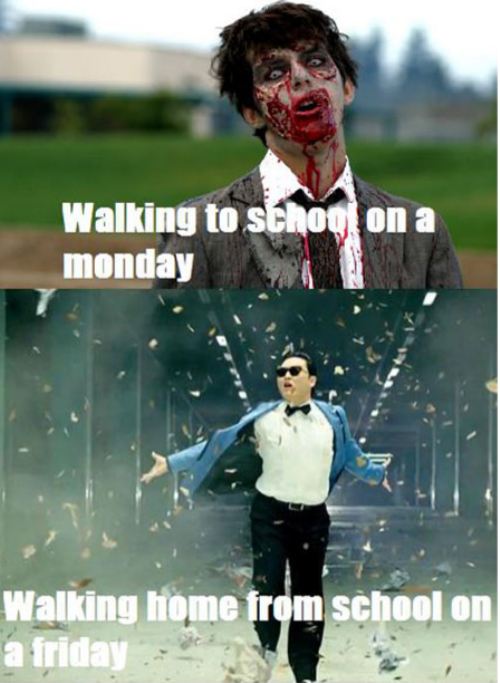 gangnam style, zombie, school, meme