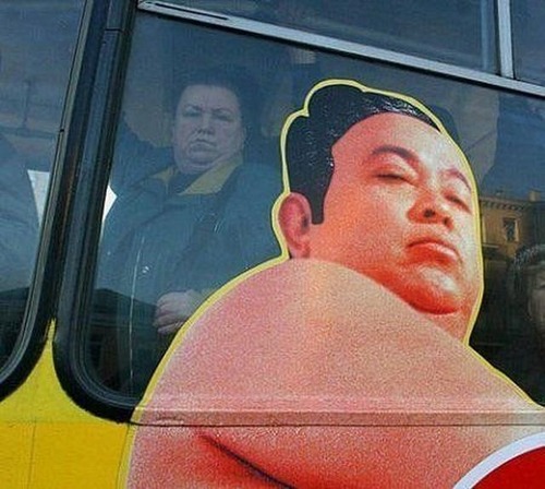 fat woman on bus looks like sumo wrestler picture on bus, totallylookslike