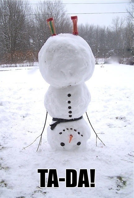 winter, snowman, handstand