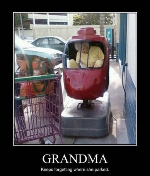 grandma keeps forgetting where she parked, lol