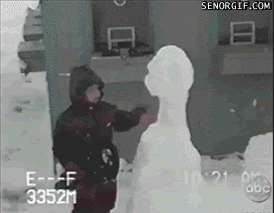 kids goes to punch snowman, slips and falls, fail, lol, instant karma