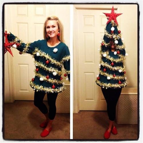 christmas, tree, sweater, win, fail, girl, lol