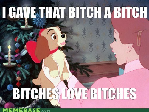 I gave that bitch a bitch, bitches loves bitches, meme, lady and the tramp, disney