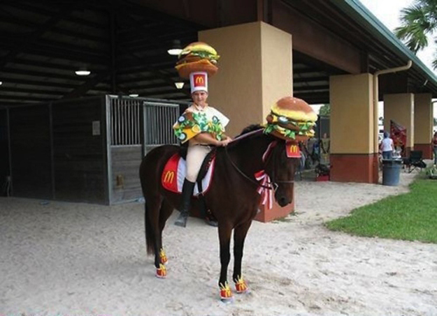 mcdonalds, horse, wtf, hat, burger, ride