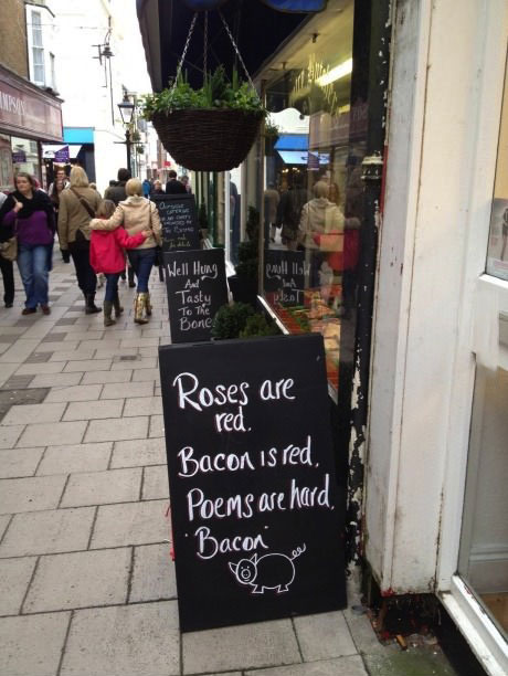 sign, bacon, poetry, poem, butcher