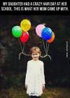 my daughter had a crazy hair day at her school, this is what her mom came up with, helium balloons tied to pigtails