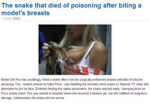 breast implants, snake, poisoning, fox, fail, lol