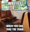 why fly when you can take the train, pigeon on train, meme