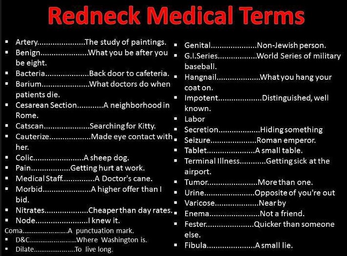 redneck medical terms