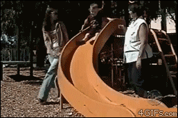 kids goes down slide and falls off side into a faceplant, fail, lol