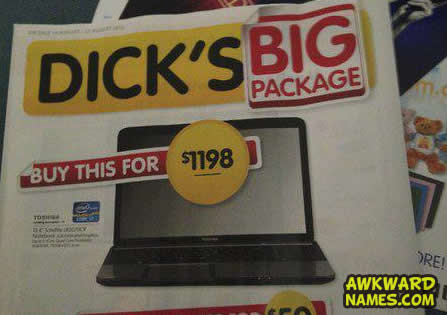 dick's big package, suggestive ad, fail